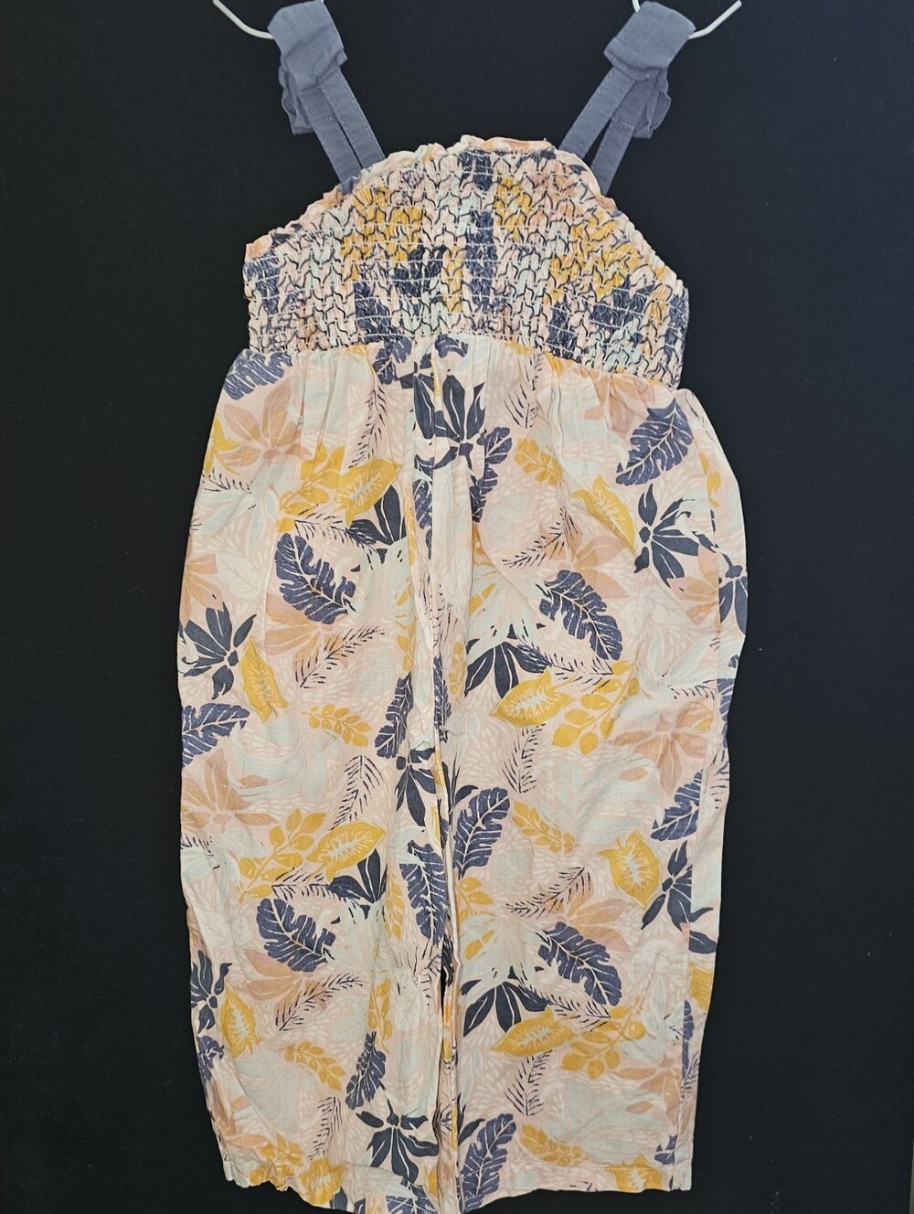 Tommy Bahama 100% Cotton Peach Navy Yellow Tropical Smocked Jumpsuit 18M